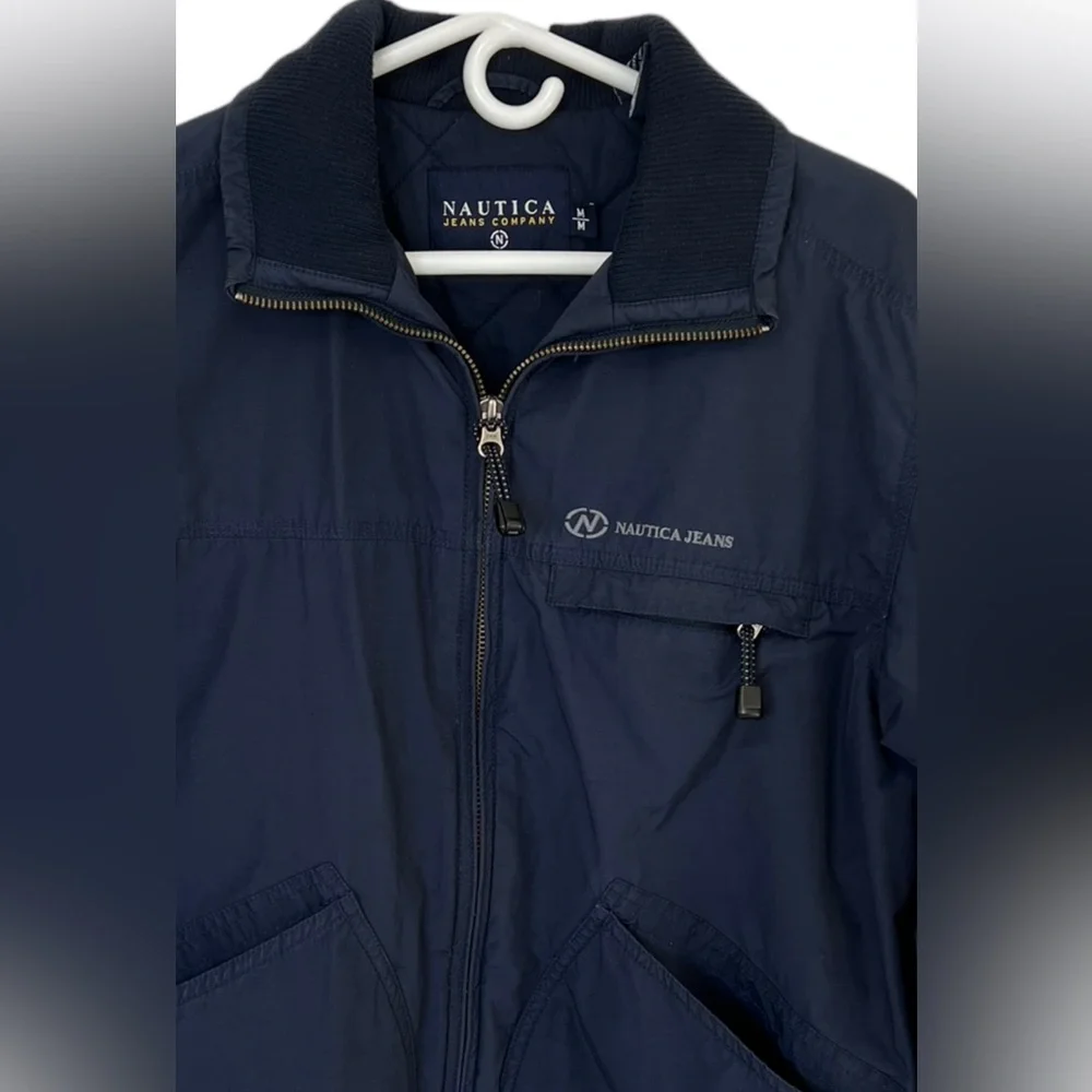Nautica Jeans Heavy Warm Winter Coat Quilted Lining size Men’s Medium Navy Blue